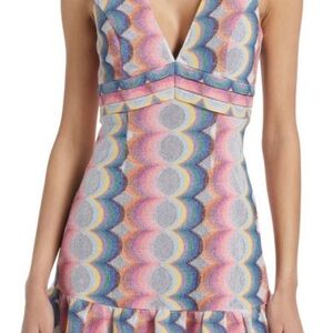 Ramy Brook Pink and Blue Ruffled Ruched Mini Dress